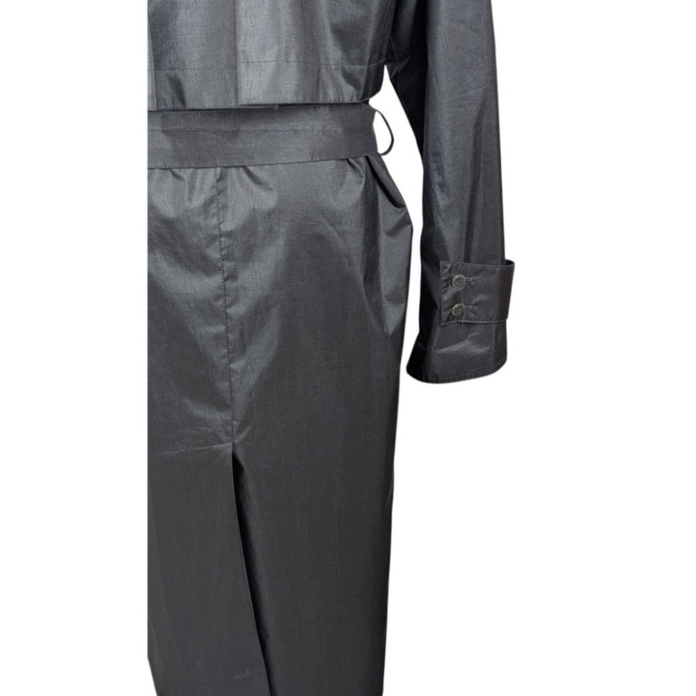 Vintage British Mist Black Double Belted Trench Rain Coat Sz 14 - Picture 4 of 10